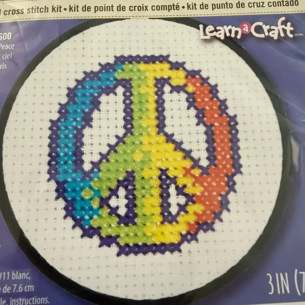 Dimensions Learn-A-Craft Cross Stitch Kits Lot of 2 Turtle Peace Sign NEW